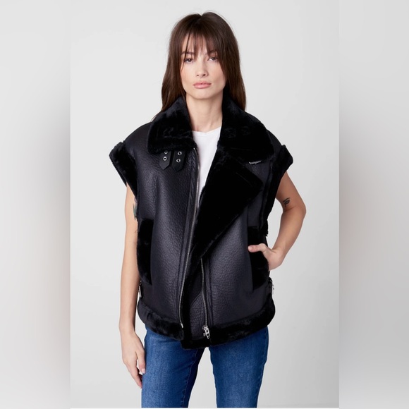 Blank NYC Jackets & Blazers - Blanknyc Faux Leather & Sherpa Trimmed Vest - Night Watch XL